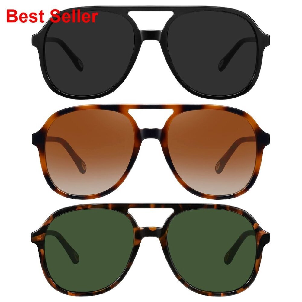 Retro Oversized Aviator Sunglasses 3-Pack UV400 Protection Unisex